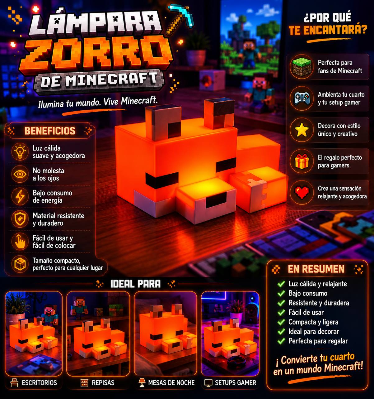 Lampara Zorro De Minecraft